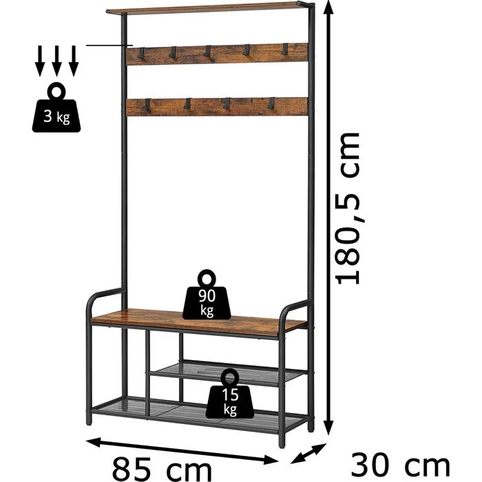 Vasagle Garderobenständer HSR409B01, Vintage, Mit 9 Haken, Metall / Holz, Schwarz / Braun 2 Vasagle Garderobenständer HSR409B01, Vintage, Mit 9 Haken, Metall / Holz, Schwarz / Braun – Bild 2