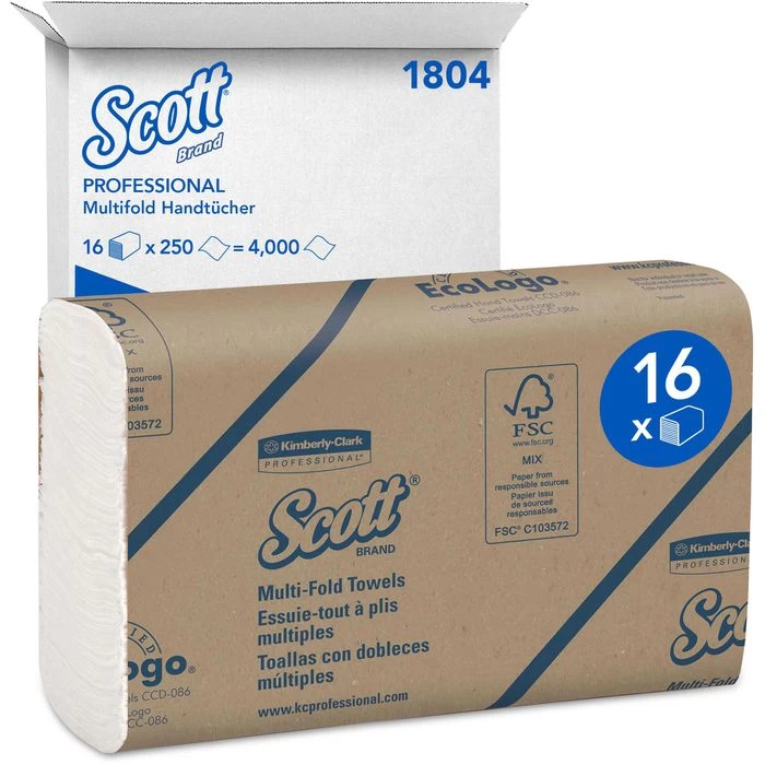 Kimberly-Clark Papierhandtücher Scott, 1804, 1-lagig, Multifold-Falz, 23,5 X 23,0cm, 4000 Stück 1 Kimberly-Clark Papierhandtücher Scott, 1804, 1-lagig, Multifold-Falz, 23,5 X 23,0cm, 4000 Stück