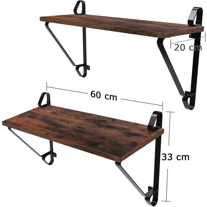 Vasagle Wandregal LCR01BX, Braun, Vintage, 2-teilig, 60cm, Aus Metall / Holz 2 Vasagle Wandregal LCR01BX, Braun, Vintage, 2-teilig, 60cm, Aus Metall / Holz – Bild 2