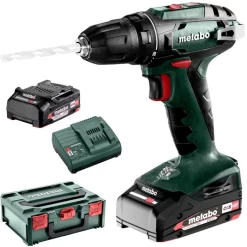 Metabo Akku-Bohrschrauber BS 18, 18V / 2,0Ah, Mit 2 Akkus Und Koffer