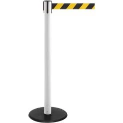 RS-GUIDESYSTEMS Absperrpfosten GLA 28, Weiß, Aus Kunststoff, Mit Schwarz-gelbem Band