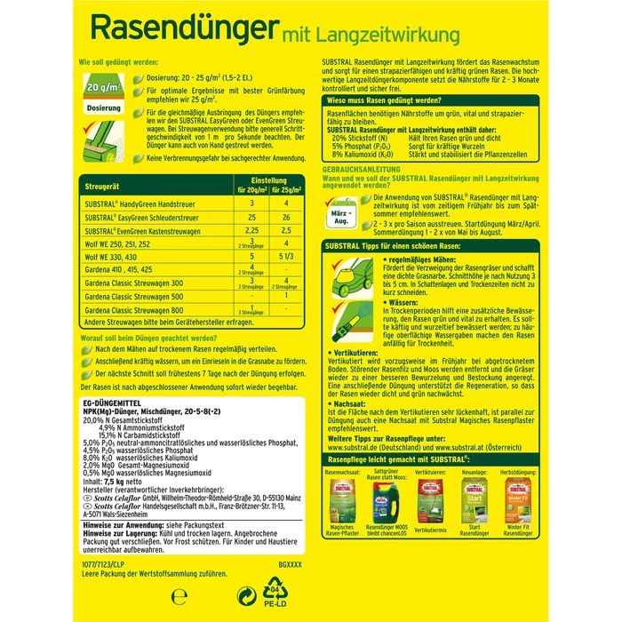 Substral Dünger Rasendünger, Langzeitwirkung Bis 90 Tage, 15 Kg Für 750m² 2 Substral Dünger Rasendünger, Langzeitwirkung Bis 90 Tage, 15 Kg Für 750m² – Bild 2