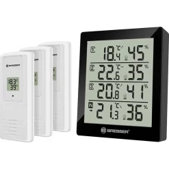 Bresser Thermo-Hygrometer Temeo Hygro Quadro, Für Innen Und Außen, Inkl. 3 Funk-Sensoren