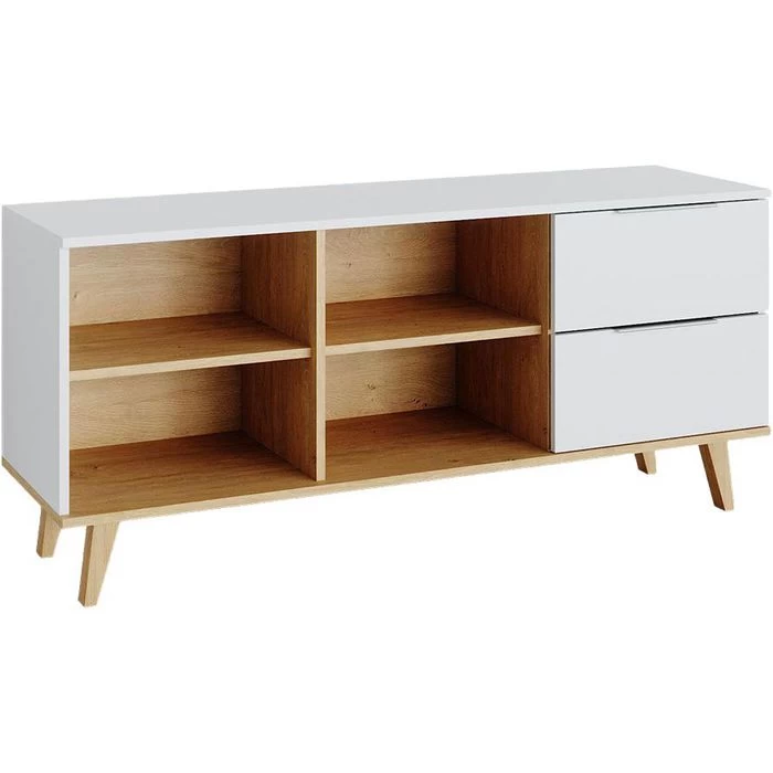Vicco Sideboard Neptune, Weiß / Eiche, Mit Schubladen Und Regal, Maße: 134 X 61cm 1 Vicco Sideboard Neptune, Weiß / Eiche, Mit Schubladen Und Regal, Maße: 134 X 61cm