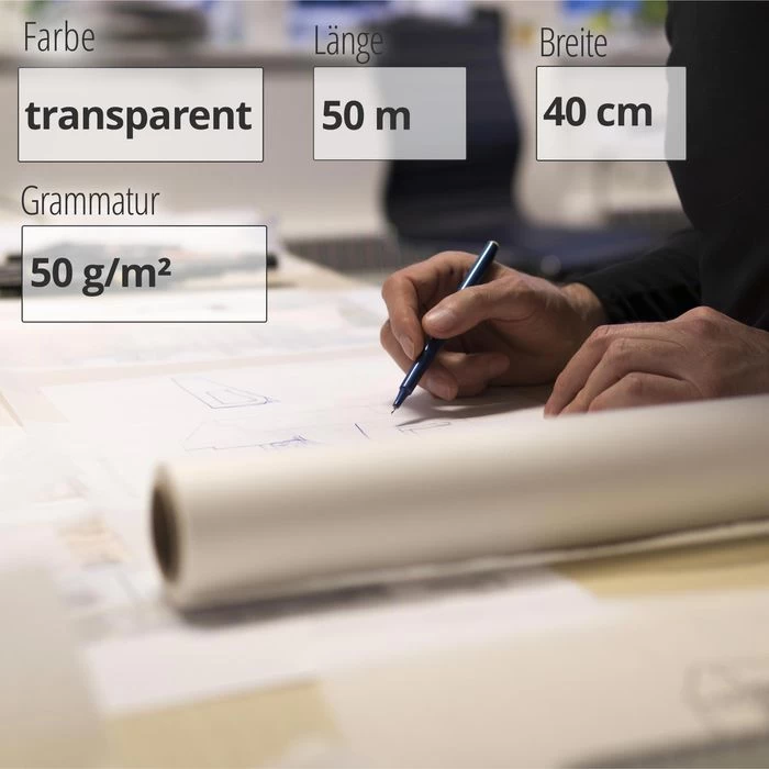 OfficeTree Skizzenrolle 820, 40cm X 50m, 50 G/m², Weiß Transparent 2 OfficeTree Skizzenrolle 820, 40cm X 50m, 50 G/m², Weiß Transparent – Bild 2