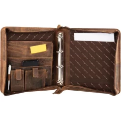 Greenburry Schreibmappe Vintage,1720-25, A4, Braun, Echt Leder, Mit Reißverschluss