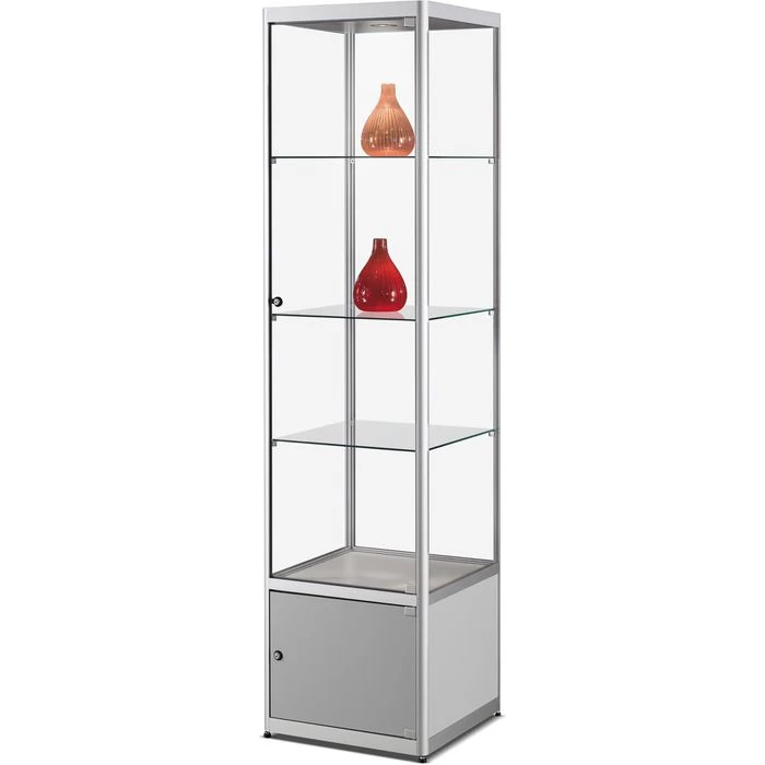 SDB Glasvitrine MPC-500 Mit Unterschrank, Stehend, Mit LED-Beleuchtung, 50 X 200 X 50cm, Silber 1 SDB Glasvitrine MPC-500 Mit Unterschrank, Stehend, Mit LED-Beleuchtung, 50 X 200 X 50cm, Silber