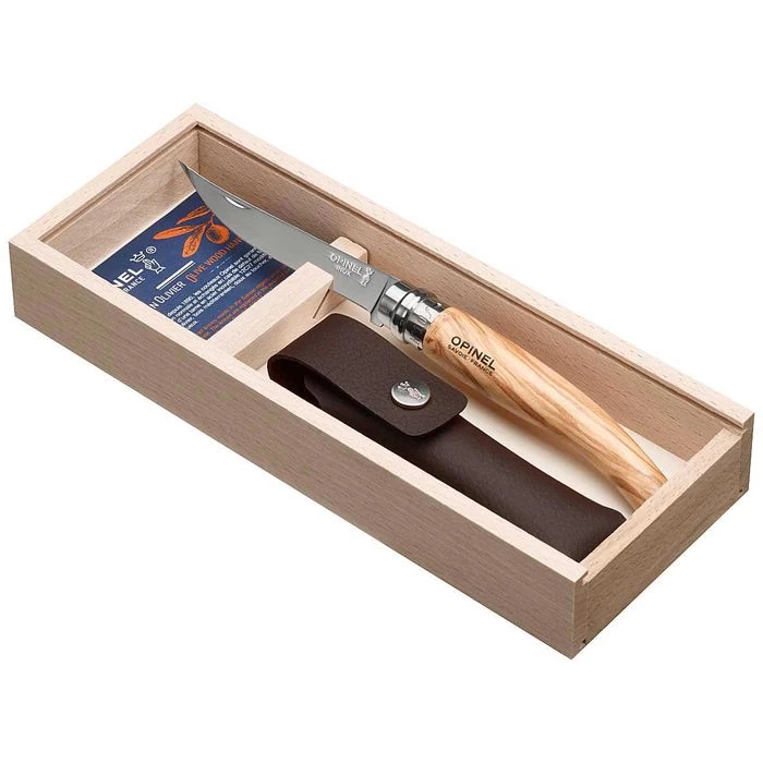 Opinel Klappmesser No.10 Inox Slim-Line, Set, Mit Leder-Etui, Klingenlänge 9,5cm, Olive, Braun 1 Opinel Klappmesser No.10 Inox Slim-Line, Set, Mit Leder-Etui, Klingenlänge 9,5cm, Olive, Braun