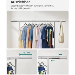 Songmics Garderobenständer HSR13S, Bis 90 Kg, Mit Rollen, Ausziehbar, Metall, Silber -Produkte Für Zuhause 307e045b401bc3b13d6f14d62a500dde86b44449 garderobenstaender songmics hsr13s bis 90 kg