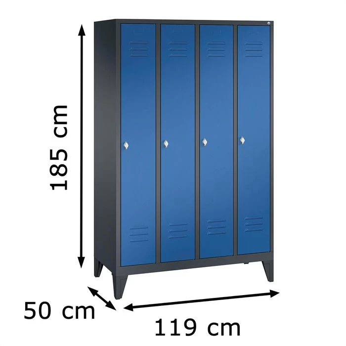CP-Möbel Spind S 2000 Classic, Anthrazit / Blau, 4 Abteile Mit Füßen, BxT: 119 X 50cm 2 CP-Möbel Spind S 2000 Classic, Anthrazit / Blau, 4 Abteile Mit Füßen, BxT: 119 X 50cm – Bild 2