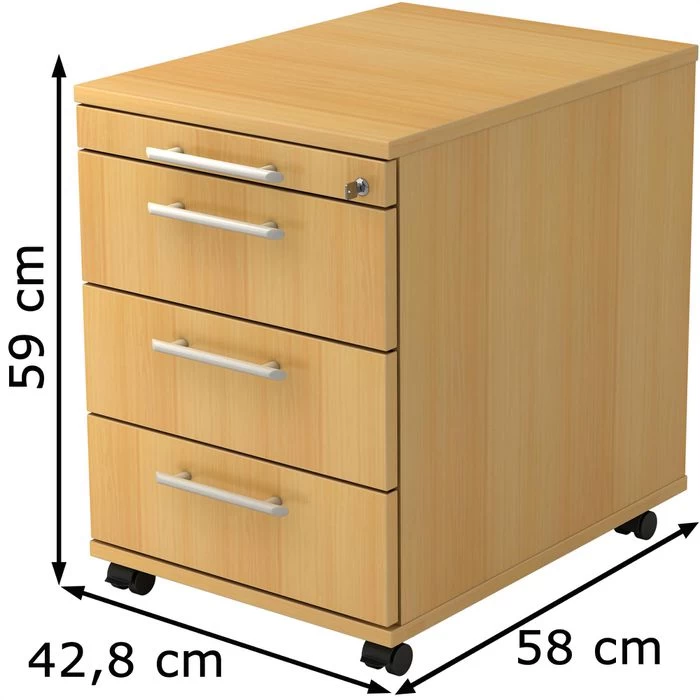 Hammerbacher Rollcontainer O-Serie, Holz, Buche, Mit 4 Schüben, Abschließbar 2 Hammerbacher Rollcontainer O-Serie, Holz, Buche, Mit 4 Schüben, Abschließbar – Bild 2