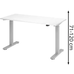 Hammerbacher Schreibtisch XMST614, Weiß, Elektr. Höhenverstellbar, 140 X 67cm, Mini Office