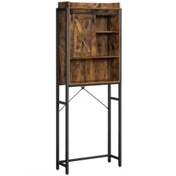 Vasagle Waschmaschinenschrank BTS003B01, Vintage, Mit Schiebetür, 64 X 171 X 24cm, Braun