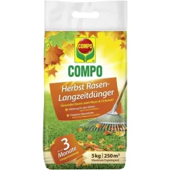 Compo Dünger Herbst Rasen-Langzeitdünger, Langzeitwirkung Bis 90 Tage, 5 Kg Für 250m²