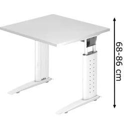 Hammerbacher Schreibtisch U-Serie, Verstellbar, 80 X 86-68 X 80cm, Weiß / Weiß