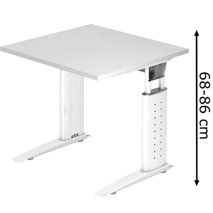 Hammerbacher Schreibtisch U-Serie, Verstellbar, 80 X 86-68 X 80cm, Weiß / Weiß 1 Hammerbacher Schreibtisch U-Serie, Verstellbar, 80 X 86-68 X 80cm, Weiß / Weiß