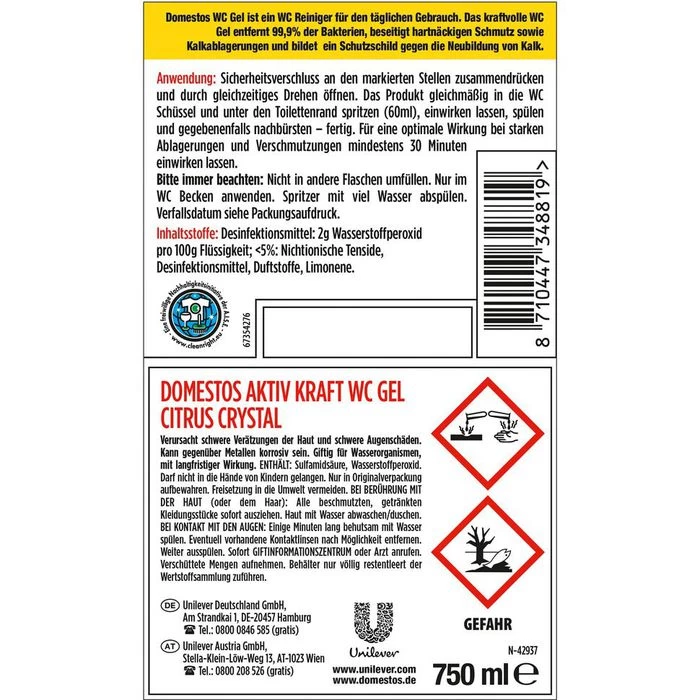 Domestos WC-Reiniger Aktiv Kraft Citrus Fresh, WC Gel, Beseitigt 99,9% Der Bakterien, 1 Liter 6 Domestos WC-Reiniger Aktiv Kraft Citrus Fresh, WC Gel, Beseitigt 99,9% Der Bakterien, 1 Liter – Bild 6