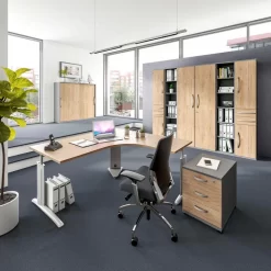 Röhr Schreibtisch Techno, Hickory, Höhenverstellbar, 180 X 68-82 X 180cm, L-Form -Produkte Für Zuhause 46825726ec4ffc1540475637cd4a4f610872ab09 schreibtisch roehr techno hickory