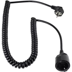 As-Schwabe Strom-Verlängerungskabel 70425, 1 - 4 M, Schutzkontakt, Spiralkabel, Schwarz