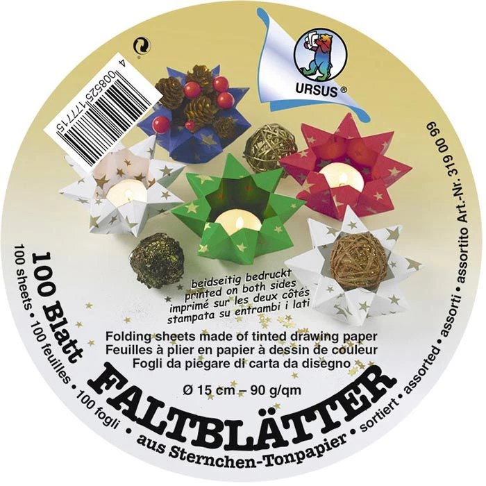 Ursus Faltblätter 3190099, Sternchen, Ø 15cm Rund, 90g/m², 4 Farben Sortiert, 100 Blatt 1 Ursus Faltblätter 3190099, Sternchen, Ø 15cm Rund, 90g/m², 4 Farben Sortiert, 100 Blatt