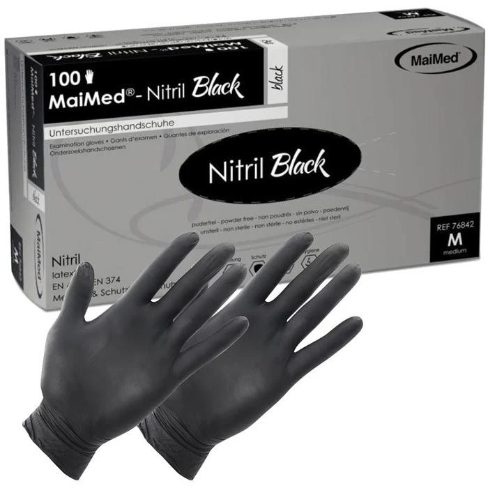 MaiMed Einmalhandschuhe Nitril Black, Puderfrei, 76843, Schwarz, 100 Stück, Größe L 1 MaiMed Einmalhandschuhe Nitril Black, Puderfrei, 76843, Schwarz, 100 Stück, Größe L