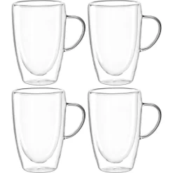 Leonardo Kaffeegläser Duo Tasse 053063, Doppelwandig, Mit Henkel, 400ml, 4 Stück