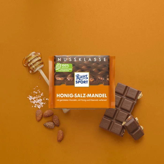 Ritter-Sport Tafelschokolade Honig-Salz-Mandel, 100g 2 Ritter-Sport Tafelschokolade Honig-Salz-Mandel, 100g – Bild 2