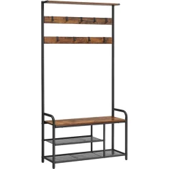 Vasagle Garderobenständer HSR409B01, Vintage, Mit 9 Haken, Metall / Holz, Schwarz / Braun