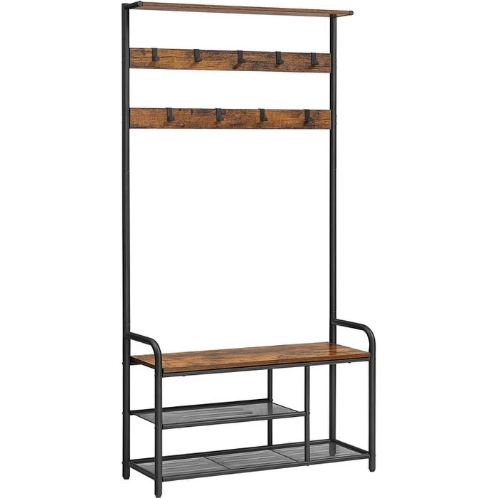 Vasagle Garderobenständer HSR409B01, Vintage, Mit 9 Haken, Metall / Holz, Schwarz / Braun 1 Vasagle Garderobenständer HSR409B01, Vintage, Mit 9 Haken, Metall / Holz, Schwarz / Braun