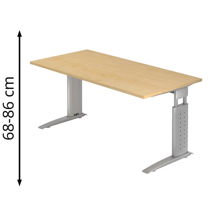 Hammerbacher Schreibtisch U-Serie, Verstellbar, 160 X 68-86 X 80cm, Ahorn / Silber 1 Hammerbacher Schreibtisch U-Serie, Verstellbar, 160 X 68-86 X 80cm, Ahorn / Silber