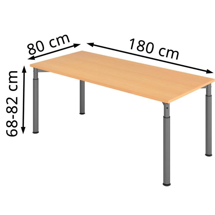 Hammerbacher Schreibtisch Y-Serie, Verstellbar, 180 X 68-82 X 80cm, Buche / Graphit 2 Hammerbacher Schreibtisch Y-Serie, Verstellbar, 180 X 68-82 X 80cm, Buche / Graphit – Bild 2