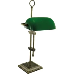 SEA-CLUB Schreibtischlampe 1295G Bankerlampe, Messing Poliert, Grün, Mit Standfuß