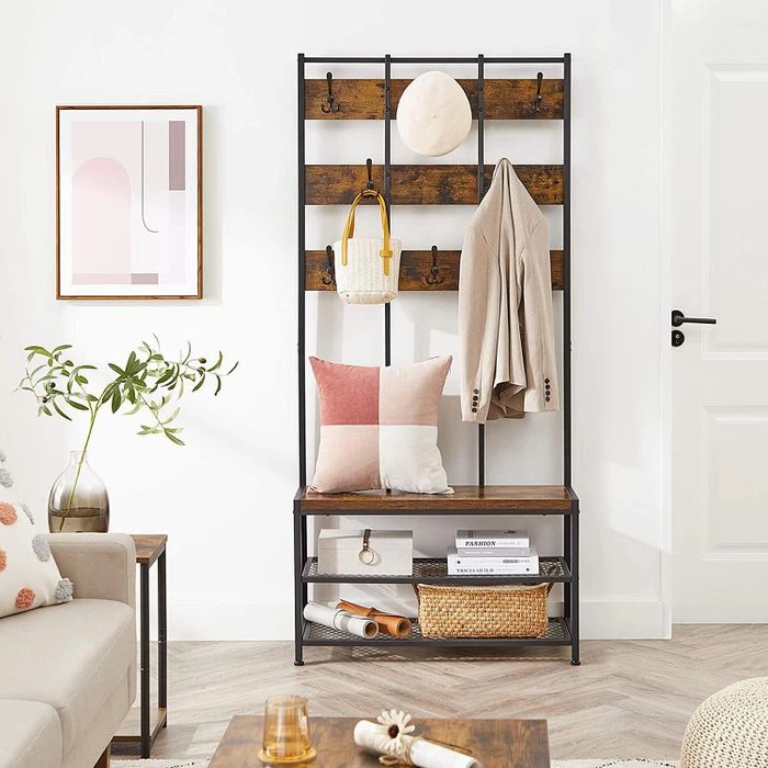 Vasagle Garderobenständer HSR087B01, Vintage, Mit 16 Haken, Metall / Holz, Schwarz / Braun 4 Vasagle Garderobenständer HSR087B01, Vintage, Mit 16 Haken, Metall / Holz, Schwarz / Braun – Bild 4