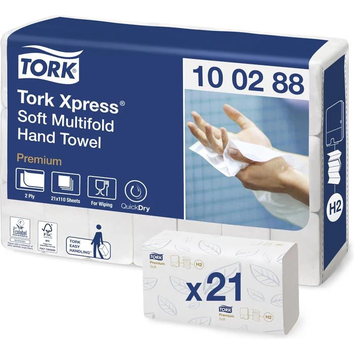 Tork Premium 100288 2-lagig 21x34 Interfold Weiß Papierhandtücher 1 Tork Premium 100288 2-lagig 21x34 Interfold Weiß Papierhandtücher