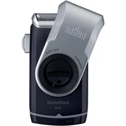 Braun Elektrorasierer MobileShave M-90, Twist Cap, Herren, Reiserasierer Für Unterwegs, Blau/silber