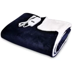 Navaris Heizdecke Poncho, Blau / Weiß, 3 Temperaturen, Abschaltautomatik, 180 X 130cm