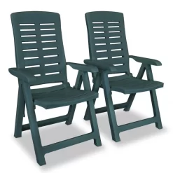VidaXL Gartenstuhl 43896, Kunststoff, Hochlehner, Verstellbar, Grün, Klappbar, 2 Stück