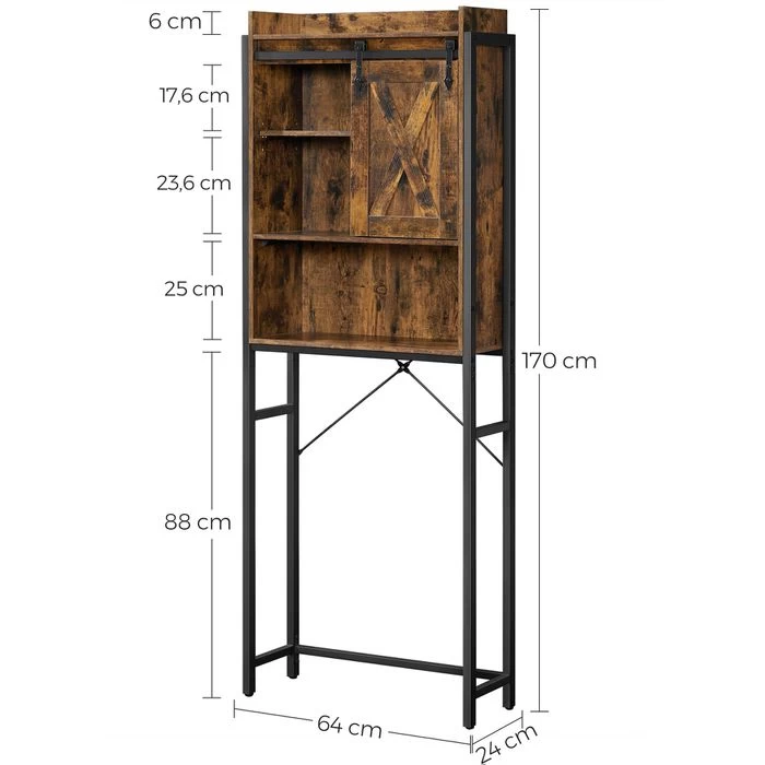 Vasagle Waschmaschinenschrank BTS003B01, Vintage, Mit Schiebetür, 64 X 171 X 24cm, Braun 2 Vasagle Waschmaschinenschrank BTS003B01, Vintage, Mit Schiebetür, 64 X 171 X 24cm, Braun – Bild 2