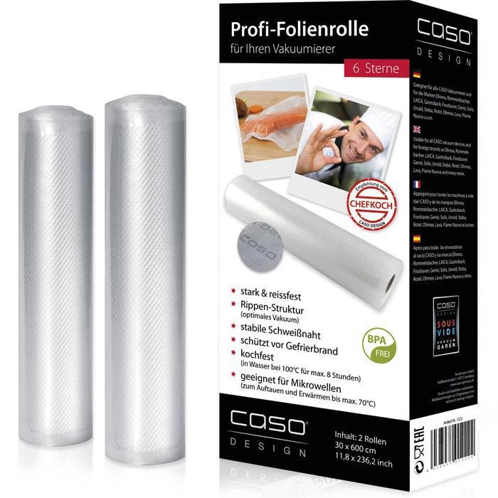 Caso Vakuumbeutel Folienrollen, 1222, 30 X 600cm, Für Lebensmittel, 2 Rollen 1 Caso Vakuumbeutel Folienrollen, 1222, 30 X 600cm, Für Lebensmittel, 2 Rollen