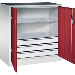 CP-Möbel Werkzeugschrank 8821-5035, Aus Metall, 3 Schübe, 2 Böden, Grau / Rot, 93 X 100 X 50cm