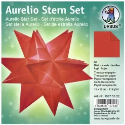 Ursus Faltblätter 15875522, Aurelio Stern Set Rot, 15 X 15cm, 115g/m², Aus Transparentpapier 33 Blatt
