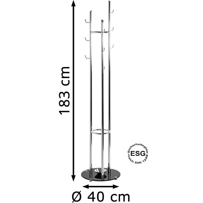 Haku-Möbel Garderobenständer 89255, Mit 9 Haken, Metall, Chrom 2 Haku-Möbel Garderobenständer 89255, Mit 9 Haken, Metall, Chrom – Bild 2