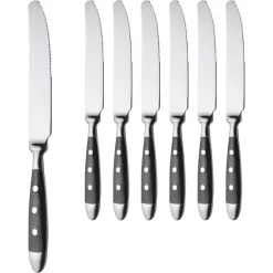 Gräwe Menümesser Nürnberg, Edelstahl 18/0, Geschmiedet, Silber / Schwarz, 6 Stück