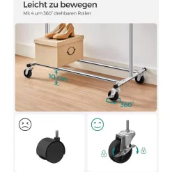 Songmics Garderobenständer HSR13S, Bis 90 Kg, Mit Rollen, Ausziehbar, Metall, Silber -Produkte Für Zuhause 8ea5c0636e52ea5d6eab739377729280c162d6a7 garderobenstaender songmics hsr13s bis 90 kg