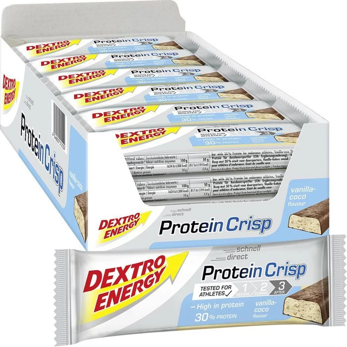 Dextro Proteinriegel Energy Protein Crisp, Vanilla-Cocos, Je 50g, 24 Pack 1 Dextro Proteinriegel Energy Protein Crisp, Vanilla-Cocos, Je 50g, 24 Pack