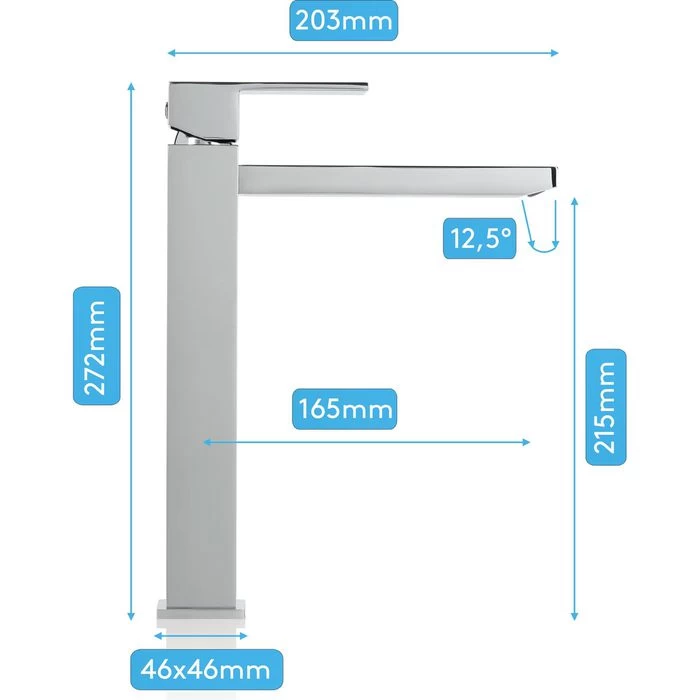 Bächlein Waschtischarmatur Kantig, Chrom, Hochdruck, Hoher Auslauf 2 Bächlein Waschtischarmatur Kantig, Chrom, Hochdruck, Hoher Auslauf – Bild 2