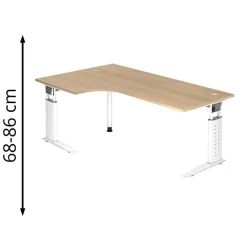 Hammerbacher Schreibtisch U-Serie, L- Form, Verstellbar, 200 X 68-86 X 120cm, Eiche / Weiß