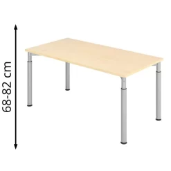 Hammerbacher Schreibtisch Y-Serie, Verstellbar, 160 X 68-82 X 80cm, Ahorn / Silber