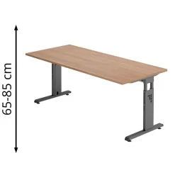 Hammerbacher Schreibtisch O-Serie, Verstellbar, 180 X 65-85 X 80, Nussbaum / Graphit