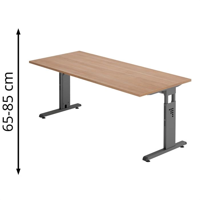 Hammerbacher Schreibtisch O-Serie, Verstellbar, 180 X 65-85 X 80, Nussbaum / Graphit 1 Hammerbacher Schreibtisch O-Serie, Verstellbar, 180 X 65-85 X 80, Nussbaum / Graphit